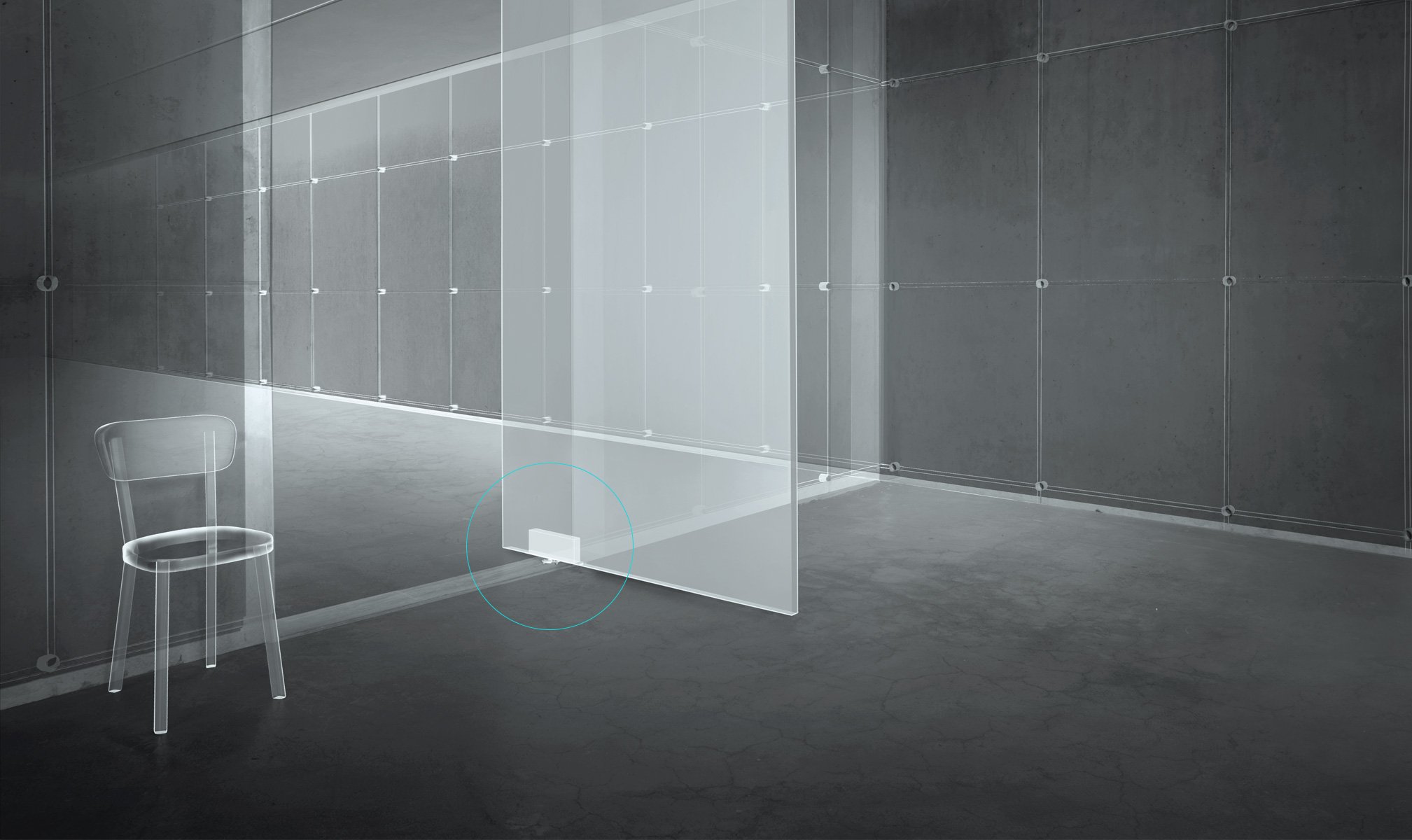 Pivot hinge inside pivot door x-ray